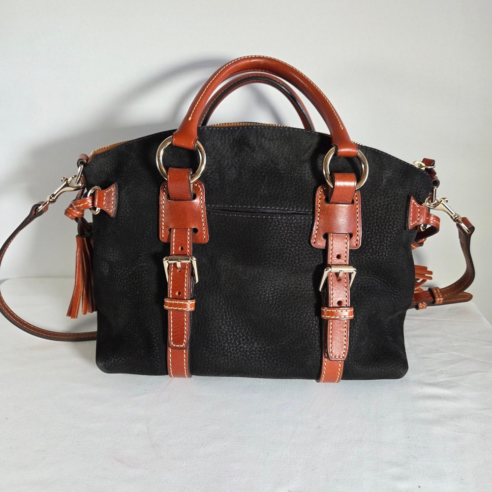 Dooney & Bourke Black Suede Leather Satchel Crossbody Bag Tassels & Dust Bag - Picture 3 of 11